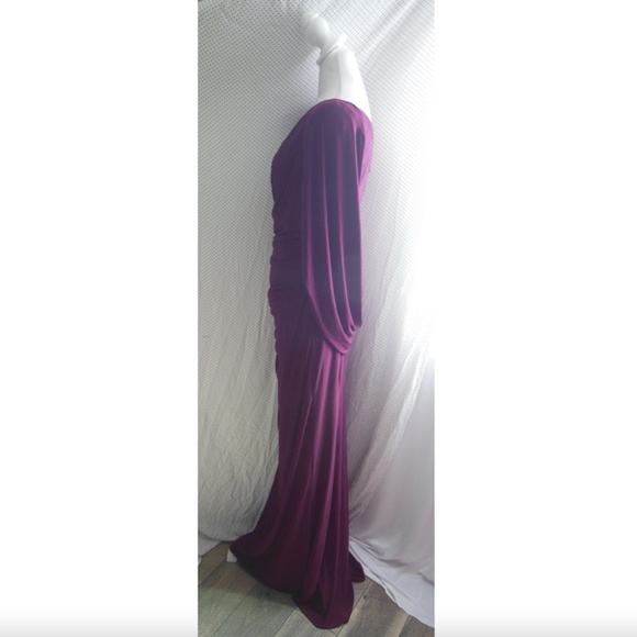 NEW Betsy & Adam BURGUNDY Cape Long Sleeve RUCHED Trumpet EVENING GOWN 10 - Picture 6 of 12